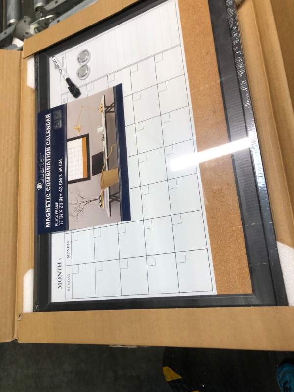 Photo 2 of Quartet Combination Magnetic Whiteboard Calendar & Corkboard, 17" x 23" Combo Dry Erase White Board & Cork Bulletin Board, Perfect for Office, Home School Message Board, Black Frame (79275)