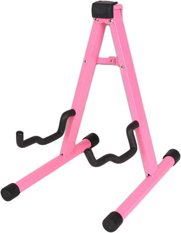 Photo 1 of Colaxi Guitar Stand Folding A Frame Floor Universal Metal for Acoustic Classical Electric Bass Guitars Banjo Ukulele Portable, Pink