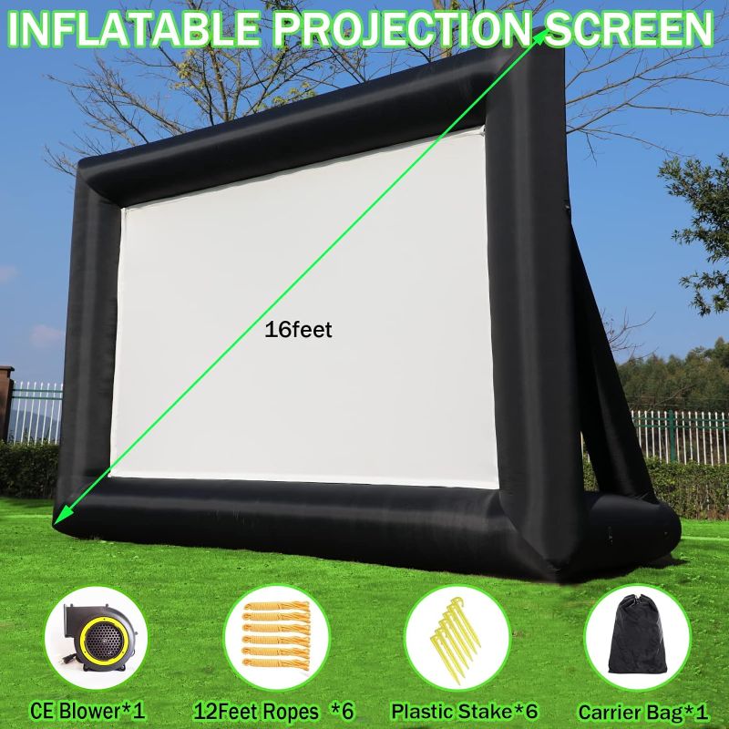 Photo 1 of 16ft Inflatable Movie Projector Screen, staelea Indoor and Outdoor Projector Screen with Carry Bag for Front and Rear Projection