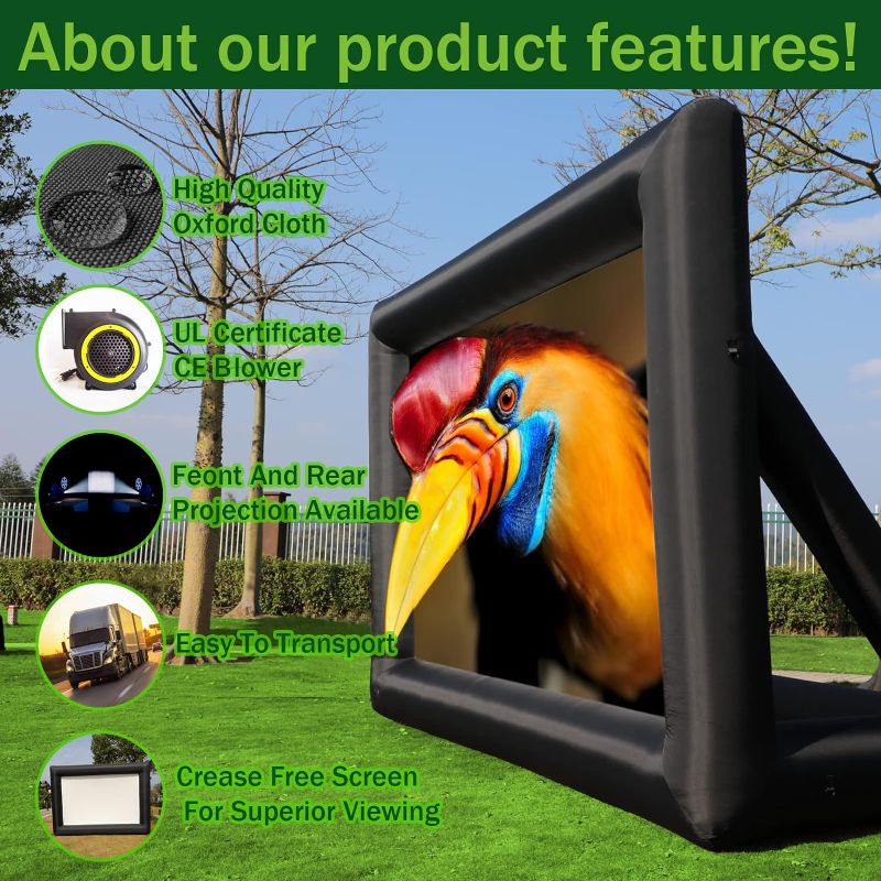 Photo 1 of 16ft Inflatable Movie Projector Screen, staelea Indoor and Outdoor Projector Screen with Carry Bag for Front and Rear Projection