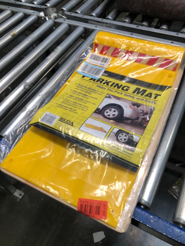 Photo 2 of Maxsa 37356-RS Park Right Perfect Parking Self Adhesive Anti-skid Parking Mat for Cars and Trucks, 21" x 11" x 2", Yellow with Reflective Strip 1-Pack Yellow Frustration-Free Packaging