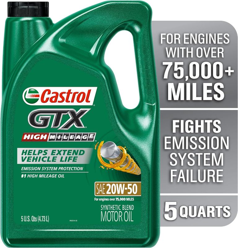 Photo 1 of Castrol GTX High Mileage 20W-50 Synthetic Blend Motor Oil, 5 Quarts Pack of 2 160 Fl Oz (Pack of 2)