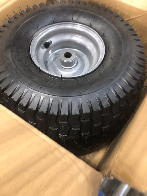 Photo 3 of (2 Pack) 15 x 6.00-6" Lawnmower Tire and Wheel, 4 Ply Tubeless Tires with Rim Assemblies, 3" Centered Hub and 3/4" Bearings - Compatible with John Deere Riding Mower, Lawn Tractor (Silver) 15 x 6.00-6" Tubeless Silver