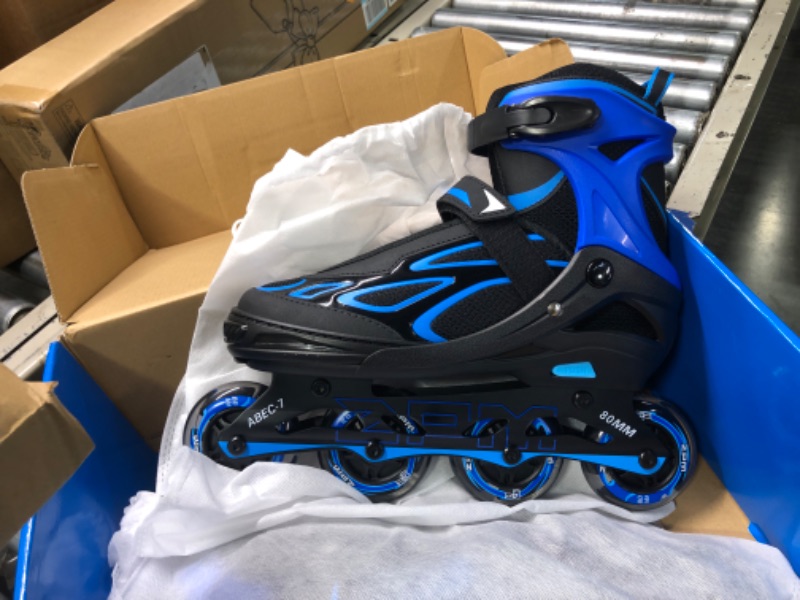 Photo 2 of 2PM SPORTS Vinal Girls Adjustable Flashing Inline Skates, All Wheels Light Up, Fun Illuminating Skates for Kids and Men Azure & Blue X-Large - Adult (8W-12W/7M-11M)