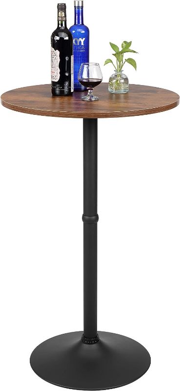 Photo 1 of Finnhomy 23.6inches Round Cocktail Bar Table with Metal Base, Tall Bistro Pub Table, Counter Bar Height Table for Kitchen, Dining Room, Living Room, Easy Assembly, Rustic Brown