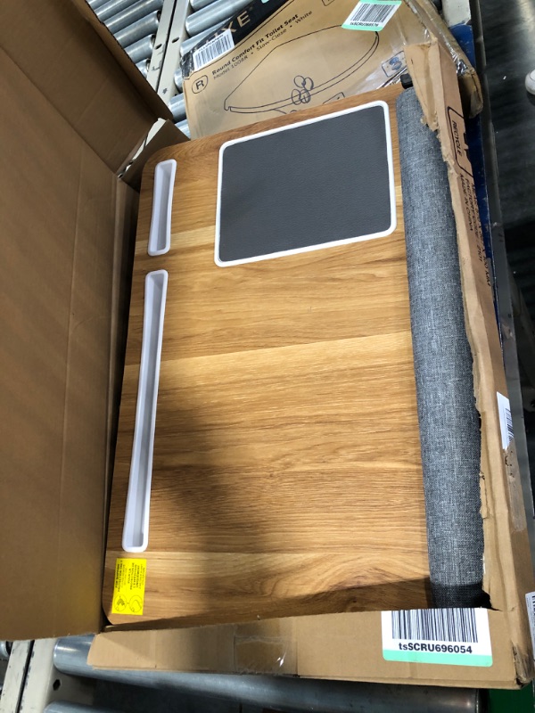 Photo 1 of HUANUO Lap Desk - Fits up to 17 inches Laptop Desk, Built in Mouse Pad & Wrist Pad for Notebook, Laptop, Tablet, Laptop Stand with Tablet, Pen & Phone Holder (Wood Grain) Light Brown Woodgrain