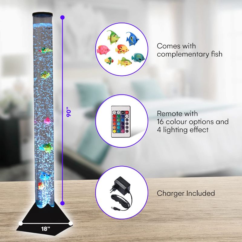 Photo 1 of **missing the fish, the power cord, and the remote** flybold Bubble Tube Lamp - Artificial Fish Tank with Moving Fish - Autism Sensory Room Equipment for Autistic Children with 6 Fishes & 7 Color Remote - 32 Inch Tower Lamp - Kids lamp for Home Decor Smal