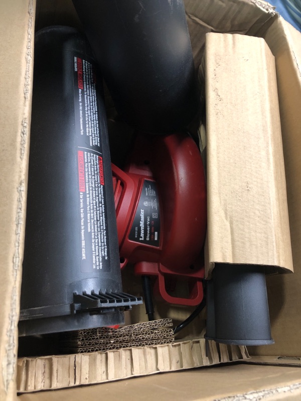 Photo 2 of ***FOR PARTS ONLY***
LawnMaster Red Edition BV1210 1201 Electric Blower Vacuum Mulcher 12 Amp 2-Speed Adjustment with Metal Impeller 240 MPH 380 CFM 14:1 Mulch Ratio 12 Amp 14:1 Mulch Ratio Corded Type