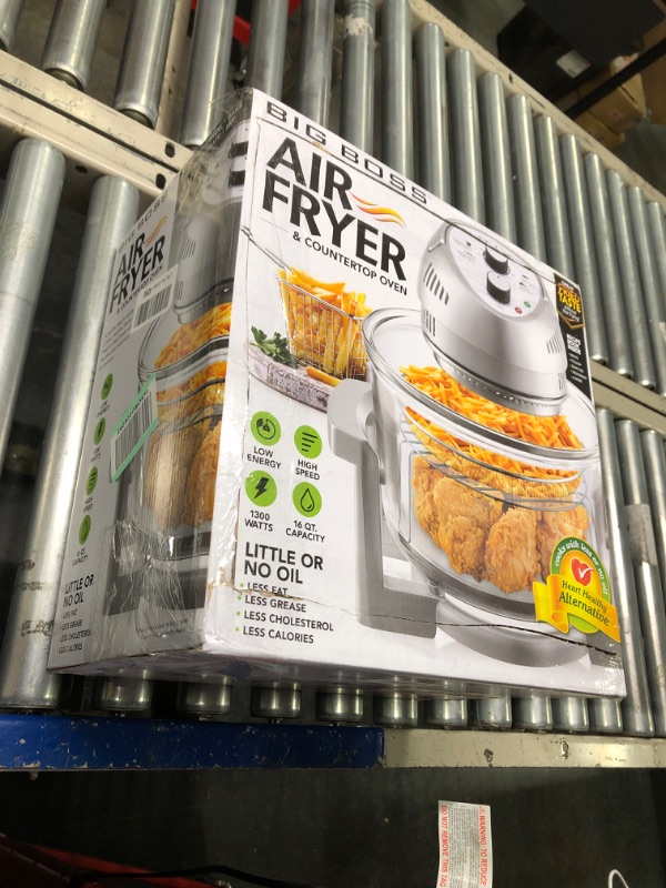 Photo 1 of **USED** Big Boss Air Fryer, Super Sized 16 Quart Large Air Fryer Oven Glass Air Fryer, Infrared Convection Healthy Meal Electric Cooker with Timer, Dishwasher Safe, Plus 50+ Recipe Book Grey