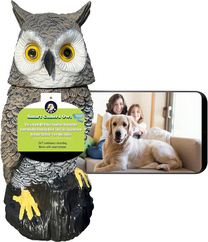 Photo 1 of Indoor Camera Owl, Home Security Camera Owl with Rotatable Head, Night Vision, 2-Way Audio, Works with Phone, Decoration for Home