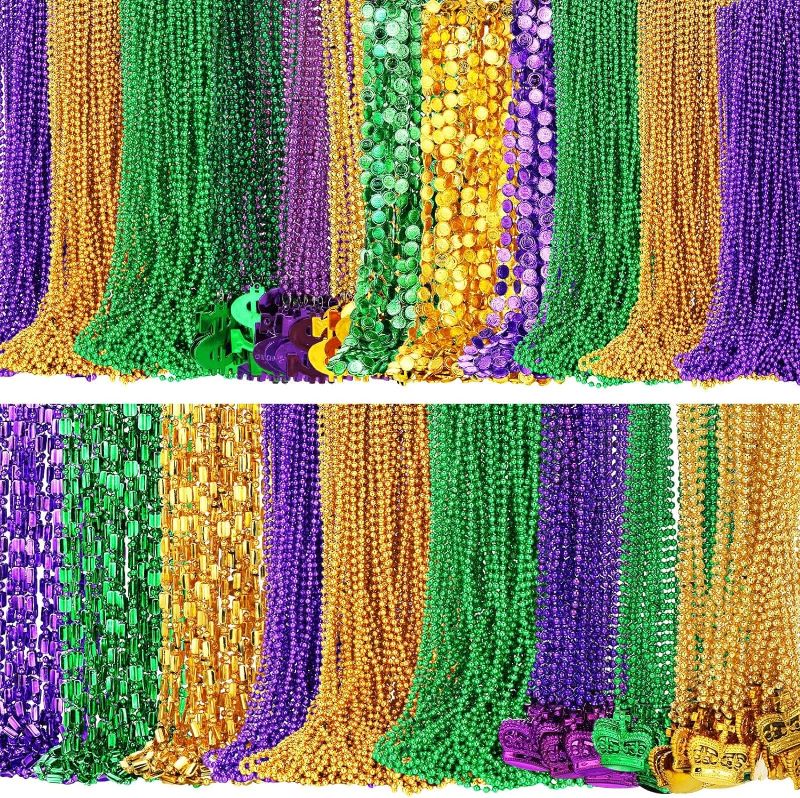 Photo 1 of 1000 Pcs Mardi Gras Beads Necklaces Bulk Purple Gold Green Mardi Gras Decorations Beads Necklaces for Masquerade Costume Party Carnival Parade Decorations St Patrick Day Celebrations Supplies