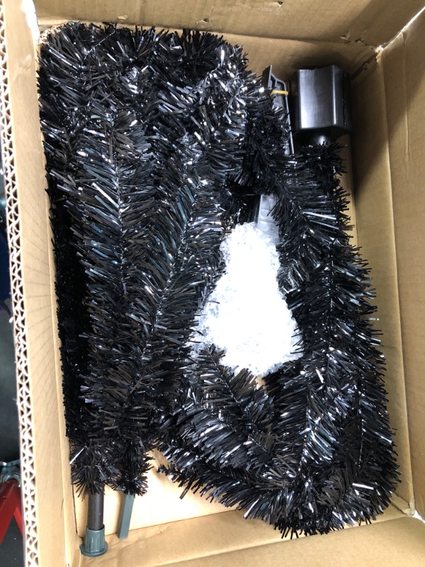 Photo 2 of 4ft Lighted Artificial Black Christmas Tree, Not Pre-lit Black Tinsel Pine Trees with Lights, Ideal for Ideal for Home, Office, and Xmas Party Décor - Includes Stand