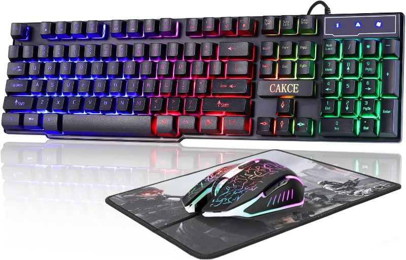 Photo 1 of RGB Gaming Keyboard and Colorful Mouse Combo,USB Wired LED Backlight Gaming Mouse and Keyboard for Laptop PC Computer Gaming and Work,Letter Glow,Mechanical Feeling
