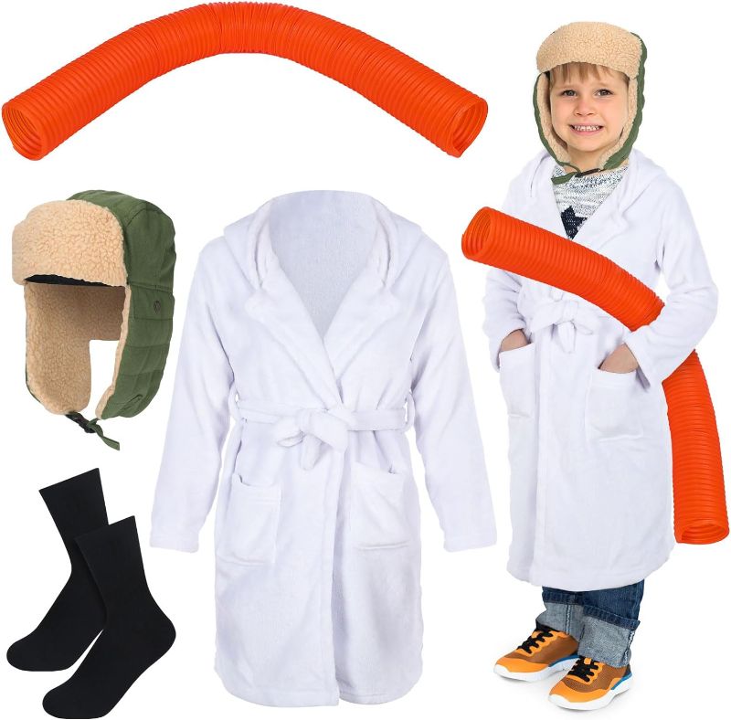 Photo 1 of 4 Pcs Christmas Holiday Vacation Costume Set for Kids with Crazy Cousin White Film Role Robe Orange Hose Cold Weather Green Hat Socks for Xmas Winter Holiday Party Costumes Cosplay Supplies

