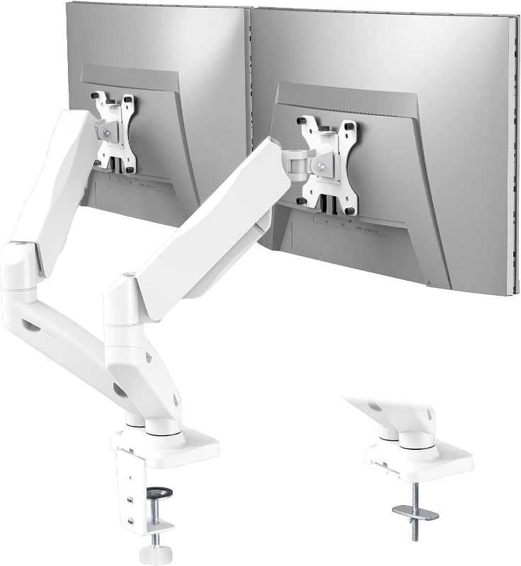 Photo 1 of ***SOLD AS PARTS ONLY***WALI Dual Monitor Stand, Adjustable Gas Spring Arm Monitor Mount for 2 Monitors up to 32 Inch,19.8lbs Capacity (GSMP002W), White by WALI
