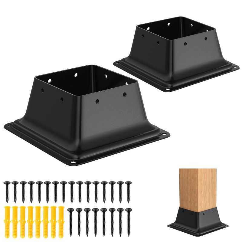 Photo 1 of 4x4 Post Base 2Pcs, Internal 3.5"x3.5" Heavy Duty Powder-Coated Steel Post Bracket Fit for 4x4" Standard Wood Post Anchor, Decking Post Base for Deck Porch Handrail Railing Support