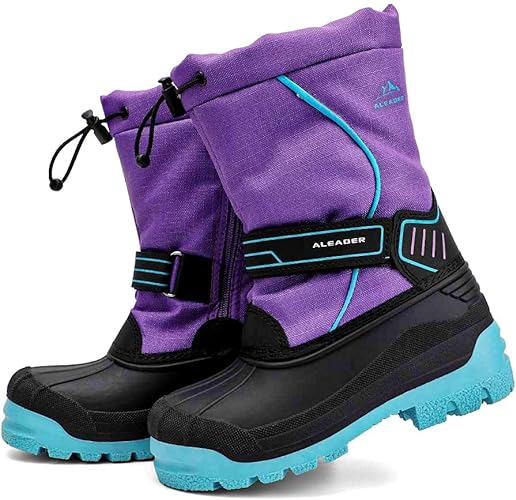 Photo 1 of ALEADER Kids Snow Boots Insulated Waterproof Boys Girls Winter Boots(Little Kid/Big Kid) 2 Big Kid Pink Print