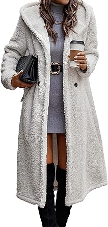 Photo 1 of PRETTYGARDEN Women's Fashion Winter Coats Fuzzy Fleece Long Hooded Jackets Button Down Faux Fur Warm Outerwear Small