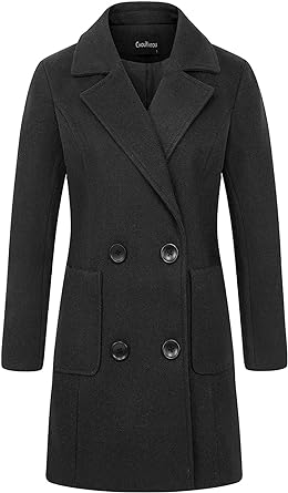 Photo 1 of chouyatou Women Elegant Notched Collar Double Breasted Wool Blend Over Coat