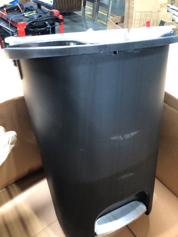 Photo 3 of *** USED AND SCUFFED AND SCRATHED** Rubbermaid Classic 13 Gallon Step-On Trash Can with Lid, Black Waste Bin for Kitchen Black Step On