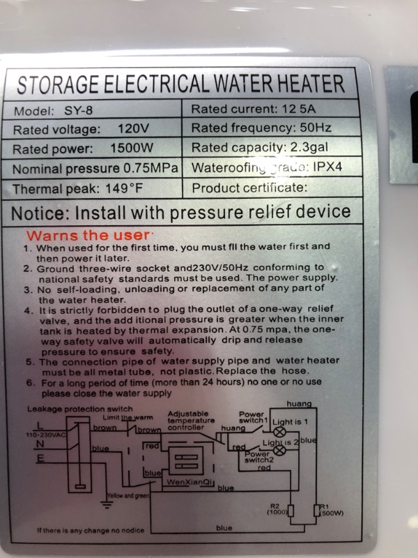 Photo 6 of 110V-120V 1.5Kw Electric Tank Hot 2.5 Gallon Water Heater Storage?Small Under Sink Counter RV TR Endless Trailer Kitchen Compact Point-of-Use,1 PCs 16” Long 1/2”FIP Stainless Steel Water Hoses 9.5L