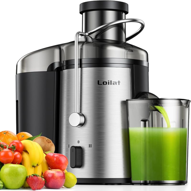 Photo 1 of Juicer Machine, 500W Juicer with 3” Wide Mouth for Whole Fruits and Veg, Centrifugal Juice Extractor with 3-Speed Setting, Easy to Clean, Stainless Steel, BPA Free (Black)
