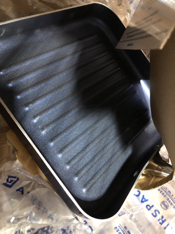 Photo 3 of **USED** Granitestone Blue Nonstick 10.5” Grilling Pan, Diamond Infused, Metal Utensil Sear Ridges for Grease Draining, Stay Cool Stainless-Steel Handle Oven & Dishwasher Safe, 100% PFOA Free 10.5" Grill Pan Blue