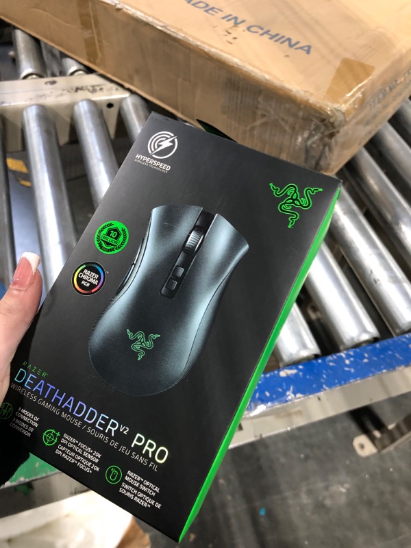 Photo 2 of Razer DeathAdder v2 Pro Wireless Gaming Mouse: 20K DPI Optical Sensor, 3X Faster Optical Switch, Chroma RGB, 70Hr Battery, 8 Programmable Buttons - Classic Black
