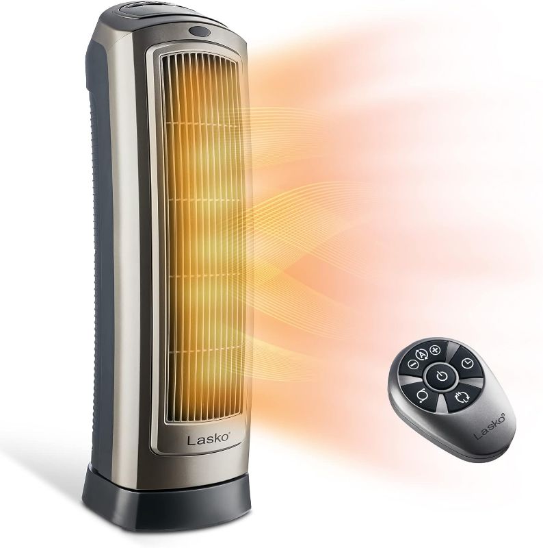 Photo 1 of ***NOT EXACT***
Lasko Oscillating Digital Ceramic Tower Heater for Home with Adjustable Thermostat, Timer and Remote Control, 23 Inches, 1500W, Silver, 755320, 