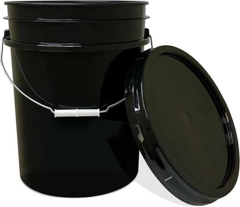 Photo 1 of  **NEEDS DIFFERANT LID** Plastic Bucket with Airtight Lid I Food Grade Bucket | Black | BPA-Free I Heavy Duty All Purpose Pail Reusable I Made in USA | 1 Count
