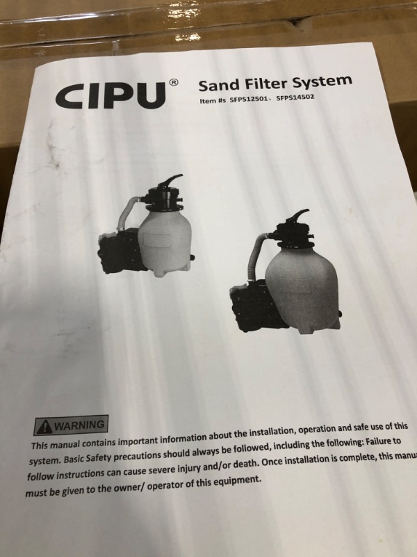 Photo 3 of ***UNABLE TO TEST IN WAREHOUSE***
CIPU 12-inch Sand Filter Pump System Handy 4-Way Valve for Above Ground Swimming Pools with Prefilter Pool Pump 115V 6-Foot Cord to Easy Installation SFPS12501 12IN up to 18ft pools