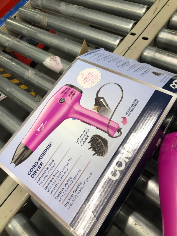 Photo 2 of *** CORD DOESN'T STAY PULLED OUT FOR PARTS** Conair Hair Dryer with Retractable Cord, 1875W Cord-Keeper Blow Dryer Pink