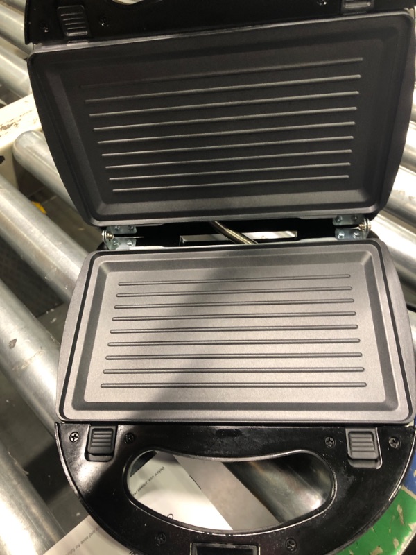 Photo 4 of **USED NEEDS CLEANED** Ovente Electric Indoor Sandwich Grill and Waffle Maker Set with 3 Removable Non-Stick Plates, 750W Kitchen Essentials Perfect for Breakfast Sandwiches Grilled Cheese Bacon and Steak, Black GPI302B Black 3in1 Sandwich Maker