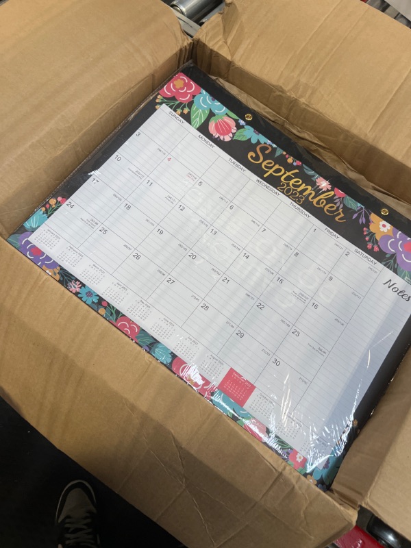 Photo 3 of Desk Calendar 2023-2024 - July 2023 - December 2024, Large Desk Calendar 2023-2024, 22" x 17", 18 Monthly Desk Calendar with Corner Protectors, Large Ruled Blocks & 2 Hanging Hooks - Blue Floral Large Size - 22'' x 17'' desk calendar