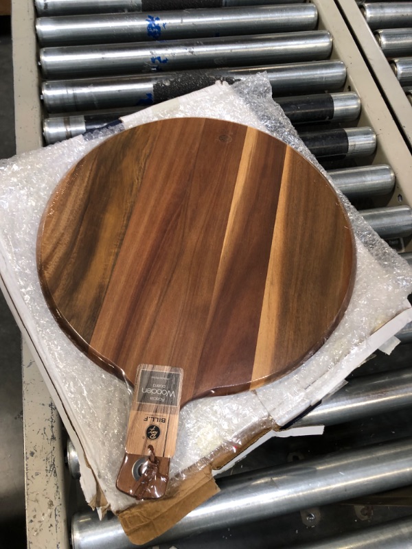 Photo 2 of BILL.F Acacia Wood Pizza Peel,12" Cutting Board, Cheese Paddle Board, Bread and Crackers Platter for Serving and Minor Food Prepare with Handle - 16 x 12 x 0.5 Inch 12”