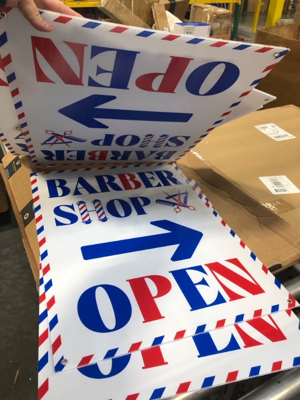 Photo 3 of 2PC Barber Shop Sign with Stakes, 17 Inches by 13 Inches - Double Sided Signs - Corrugated Plastic - Barbershop Signs for Business Outside