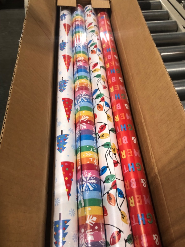 Photo 2 of American Greetings 160 sq. ft. Christmas Wrapping Paper Bundle, Rainbow String Lights (4 Rolls 30 in. x 12 ft.)