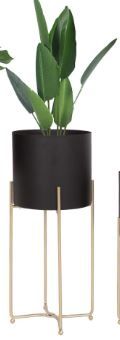 Photo 1 of **USED AND JUST ONE** Sinolodo Mid Century Planter with Gold Plant Stand, 1 pcs Modern Planters for Indoor Plants, Metal Floor Planter Set with Foldable Stand(Pack of 1) Black & Gold