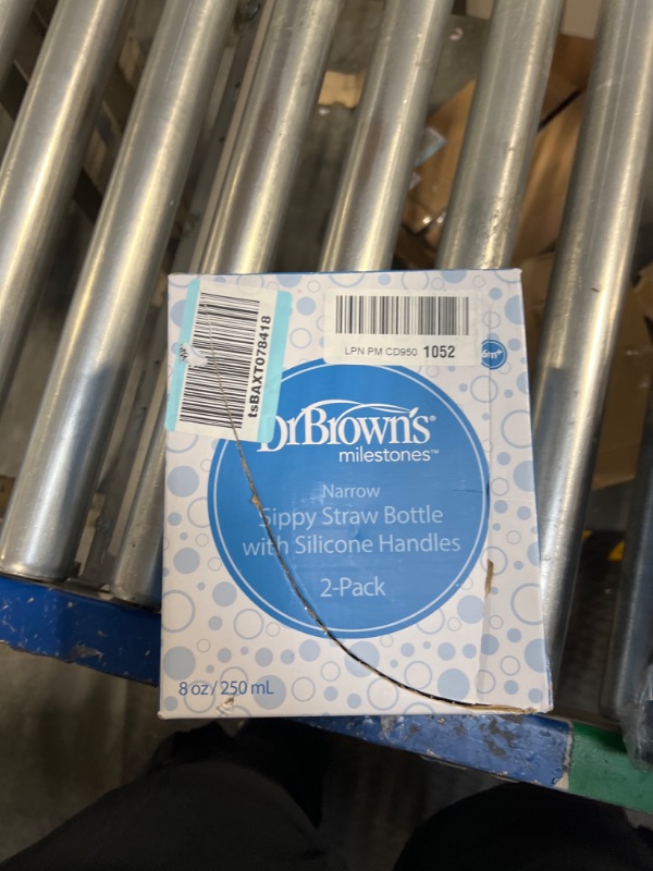 Photo 2 of Dr. Brown’s® Milestones™ Narrow Sippy Straw Bottle with 100% Silicone Handles, 8oz/250mL, Gray & Blue, 2 Pack, 6m+ 2 Pack, Gray & Blue
