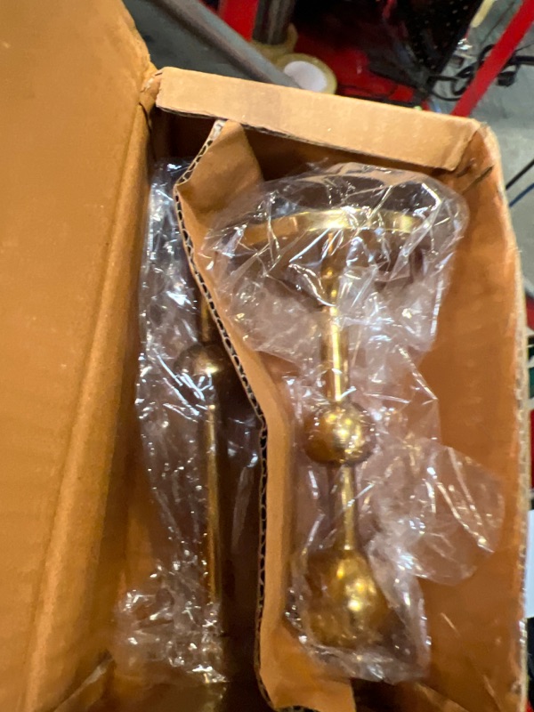 Photo 3 of **USED CHIPPED AND SCRATCHED** Gold Candle Holders - Candle Stick Candle Holders Set of 2 - Gold Taper Candle Holders - Decorative Candlestick Holder for Homes, Hotels, Dinning, Fits 3/4 inch Thick Candles Bubble
