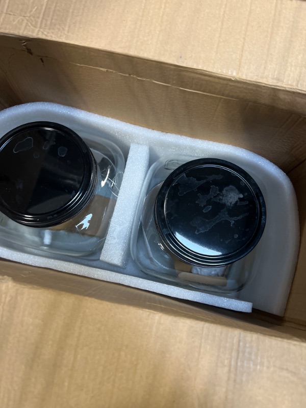 Photo 1 of 1-Gallon Drink Dispenser,Accguan Glass Water Dispenser with Black Tin Lid and Black Stainless steel faucet,Black Iron Frame,Mason Drink Dispenser for Parties, Picnics, Barbecues and Daily,2 pack