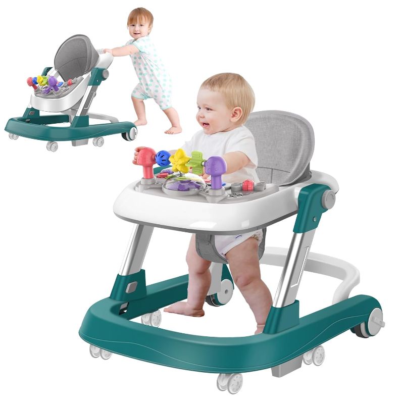 Photo 1 of Baby Walker, 3-in-1 Foldable Baby Walkers and Baby Activity Center with Music &Toys Tray,8-Gear Height Adjustment Infant Toddler Walker and Baby Walker with Wheels for Baby Boys and Girls 6-24 Months