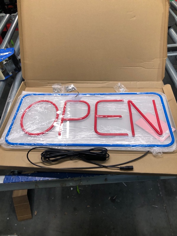 Photo 3 of Open Signs for Business Ultra Bright LED Neon Open Signs 22 Inch Plug In Electric Light Up Open Sign with ON/OFF Switch for Business Storefront Window Glass Door Shop Store Florists Bar Salon Cafes Restaurant Pubs Blue/Red 22 Inch