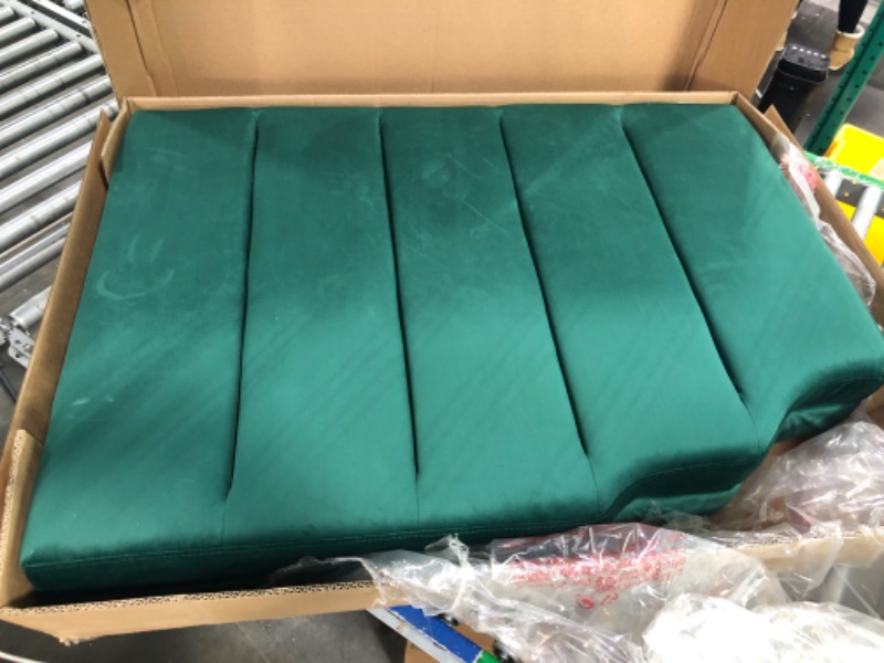 Photo 3 of 24KF Velvet Upholstered Tufted King headboard with Vertical Channel Design King/California King headboard-Jade King/California King Jade Velvet-king