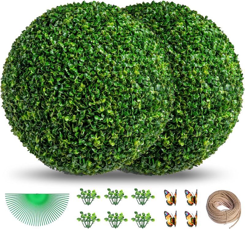 Photo 1 of *** BENDING ***  2PCS 18.9 Inch Artificial Plant Topiary Ball, UV Resistant Anti-Fading Faux Boxwood Balls, Hanging Fake Plants Balls for Indoor Outdoor, Garden, Wedding Party Decor
