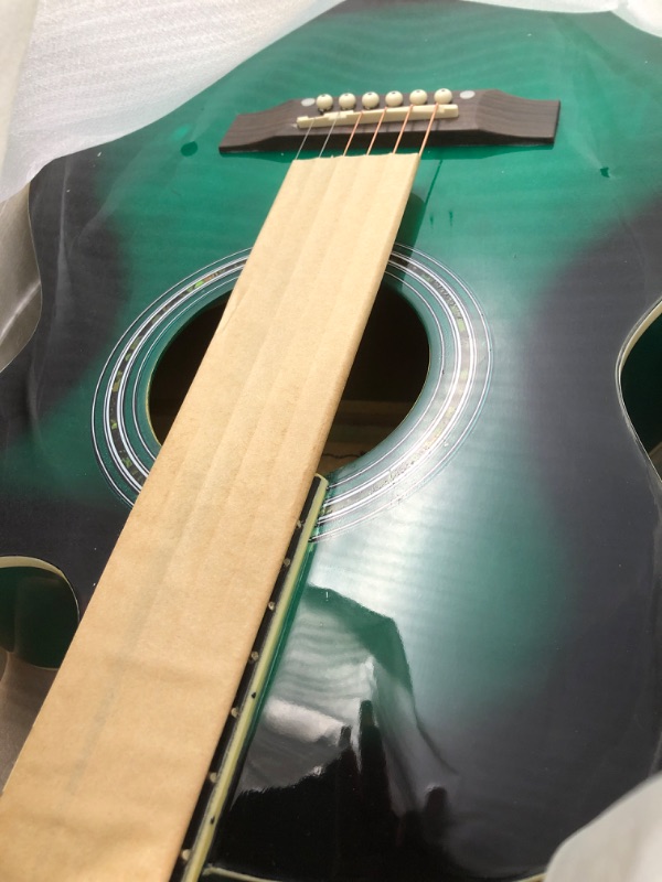 Photo 3 of ARTALL 39 Inch Handmade Solid Wood Acoustic Cutaway Guitar Beginner Kit with Gig Bag, Strings, Picks, Strap, Glossy green 