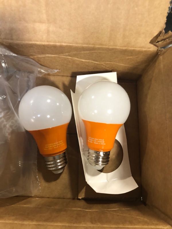 Photo 1 of 2 Pack BlueX LED A19 Orange Light Bulb - 7W (50Watt Equivalent) - E26 Base LED Orange Bulb, Party Decoration, Porch, Home Lighting, Holiday Lighting, Decorative Illumination (Orange)