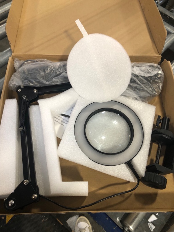 Photo 3 of ?Upgraded? 5X LED Magnifying Lamp, HITTI 1,800 Lumens Stepless Dimmable, 3 Color Modes, 8-Diopter 4.2? Real Glass Lens Magnifier Desk lamp, Magnifying Light and Stand for Crafts, Reading, Close Work 5X (Base & Clamp) Black