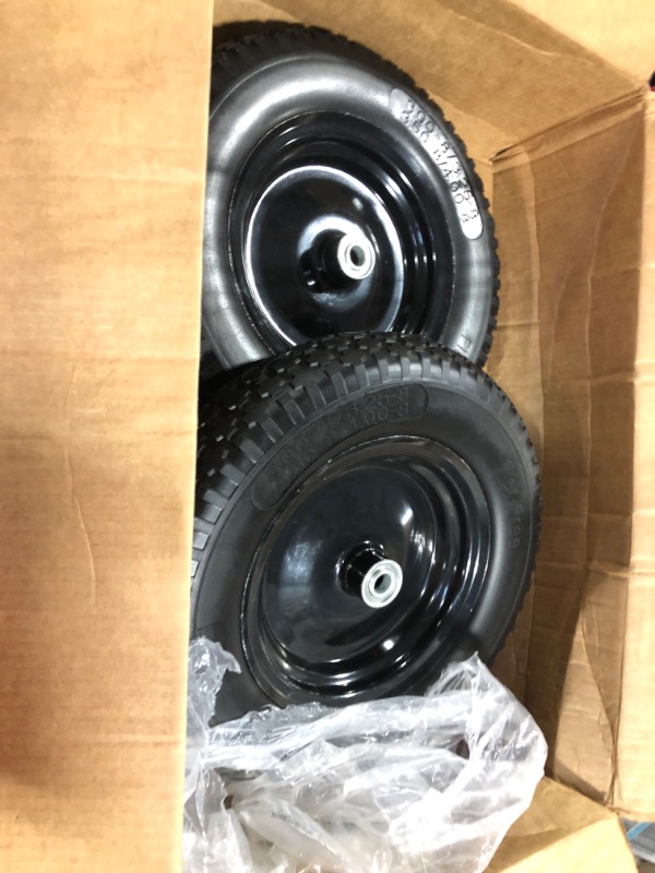 Photo 3 of (2-PACK) 4.80/4.00-8" Flat Free Tire and Wheel - Universal Fit 14.5" Solid Wheelbarrow Tires with 3" Hub and 5/8" Bearings – Extra Adapter kit includes 3/4" Ball Bearings, 1" and 1/2" Nylon Spacers 2 14.5"(Flat Free Tire?