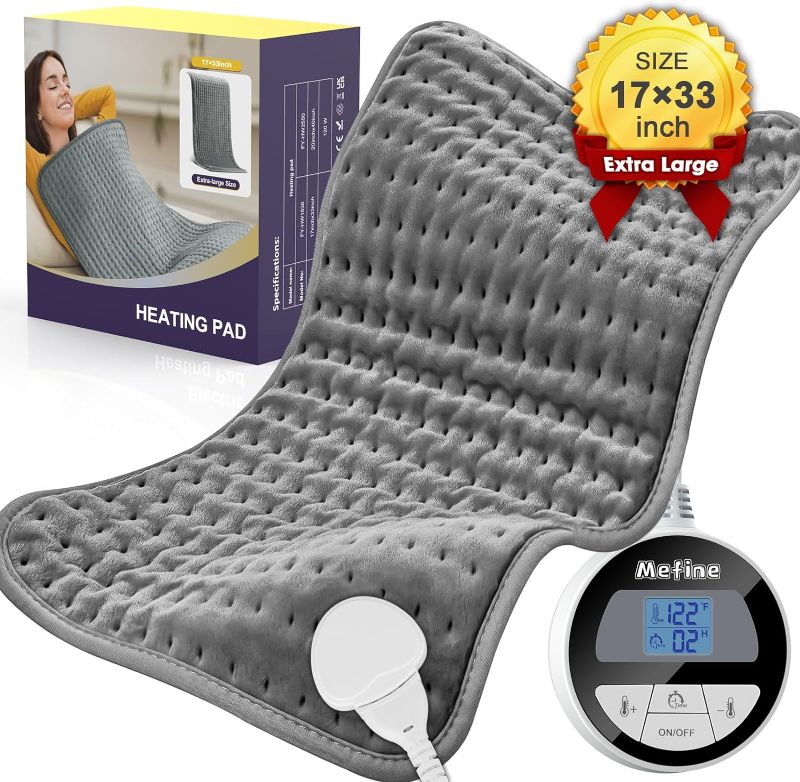 Photo 1 of Heating Pad for Back Pain Relief, 17"x33" Electric Heat Pad for Neck Shoulder Cramps, Extra Large Moist Heated Pad Gift for Women & Men, Auto Shut Off, Machine Washable, Dark Gray
